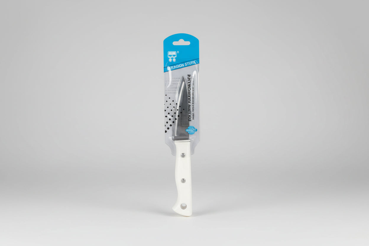 Knife White textured ABS handle, mirror-finished blade 3.5-inch 1.5mm