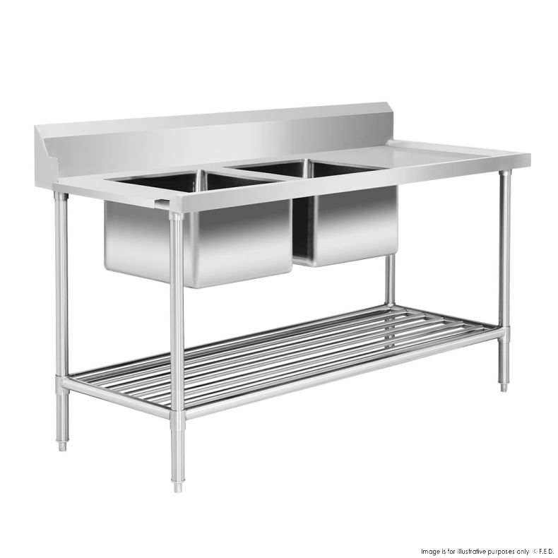 Double Left Handed Sink Bench for Dishwasher 1800x700x900mm