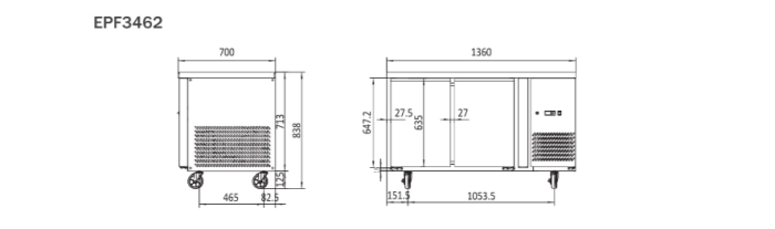 UNDERBENCH TWO DOOR FREEZER TABLE 1360 MM EPF3462