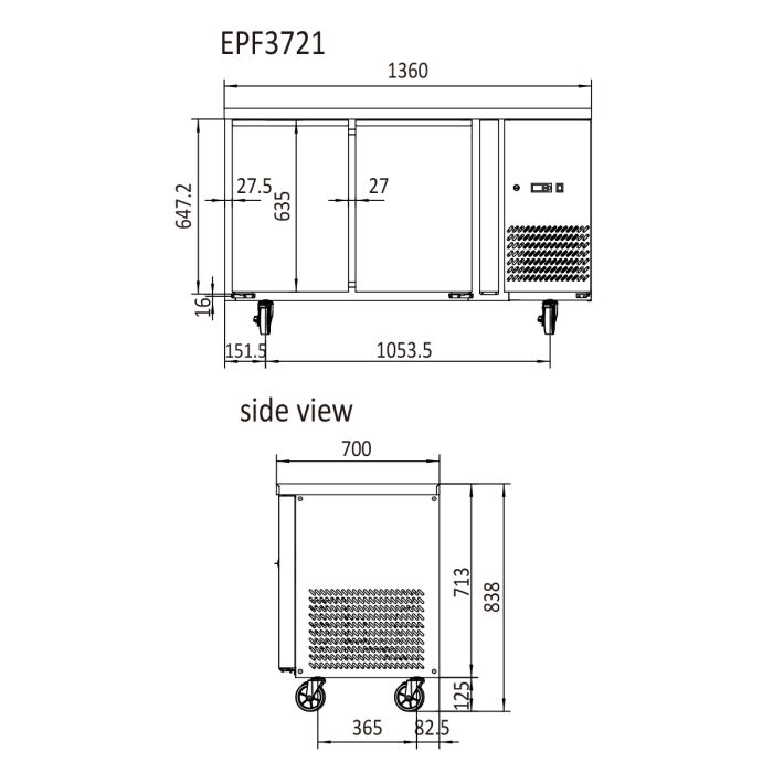 GLASS 2 DOOR COOLING FRIDGE TABLE 1360 MM EPF3721