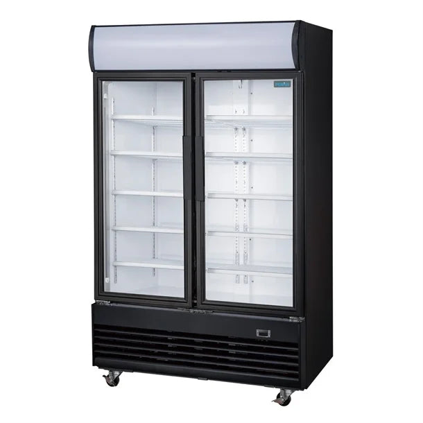 Polar G-Series Upright Display Cooler with Light Box Double Hinged Door - Black