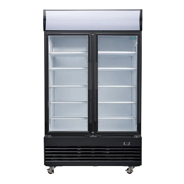 Polar G-Series Upright Display Cooler with Light Box Double Hinged Door - Black