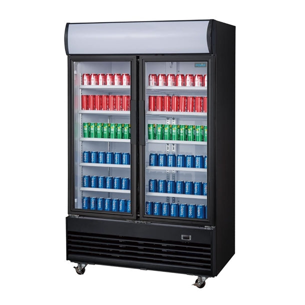 Polar G-Series Upright Display Cooler with Light Box Double Hinged Door - Black