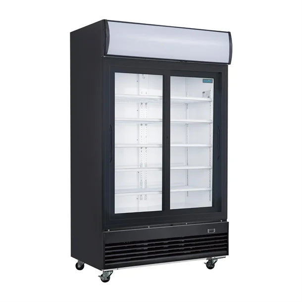 Polar G-Series Upright Display Cooler with Light Box Double Sliding Door - Black