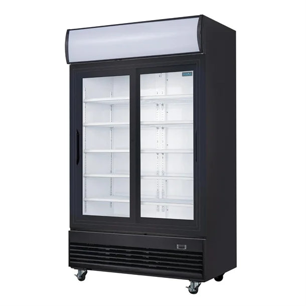 Polar G-Series Upright Display Cooler with Light Box Double Sliding Door - Black