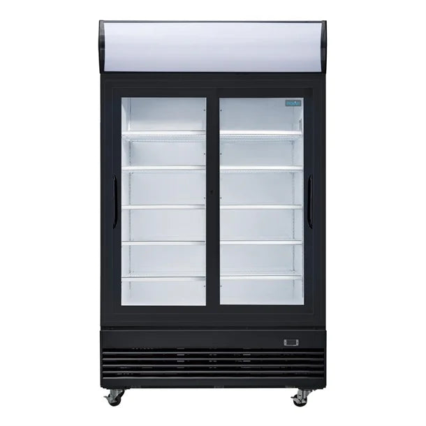 Polar G-Series Upright Display Cooler with Light Box Double Sliding Door - Black