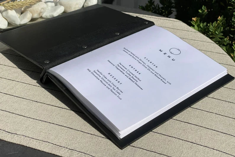 Soft Leather Menu Folder Book -BLACK