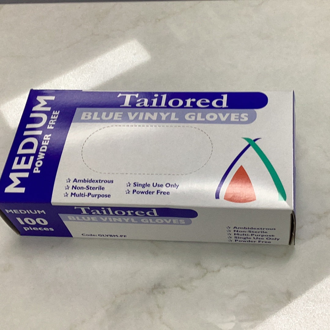 BLUE POWDER FREE  VINYL GLOVES- Medium 100pk