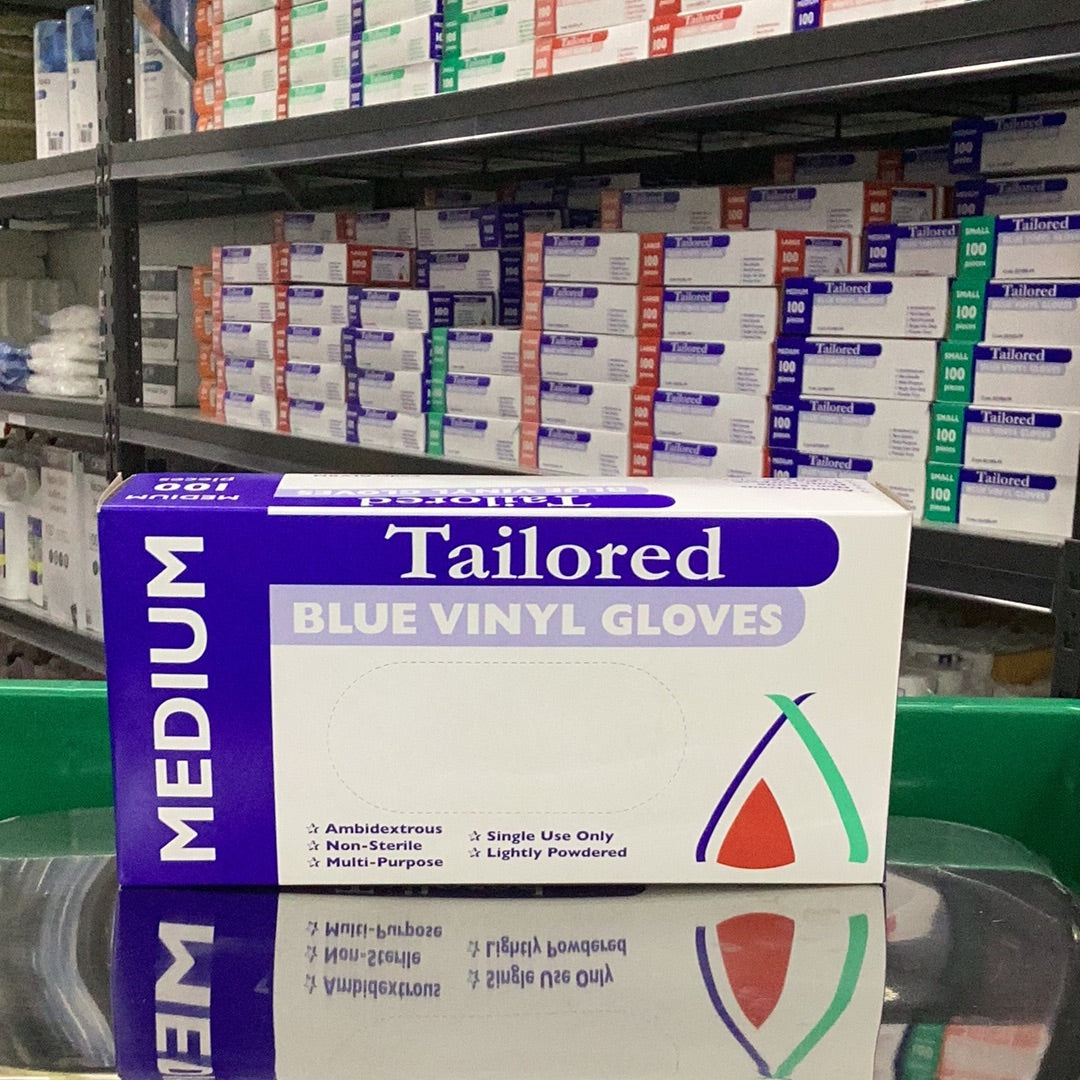 BLUE VINYL  Powdered GLOVES -Medium 100pk