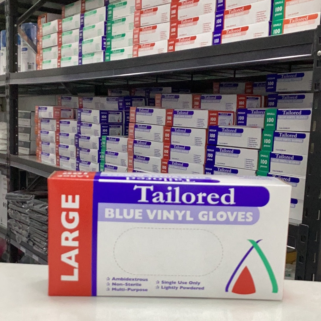 BLUE VINYL  Powdered GLOVES - Large 100pk