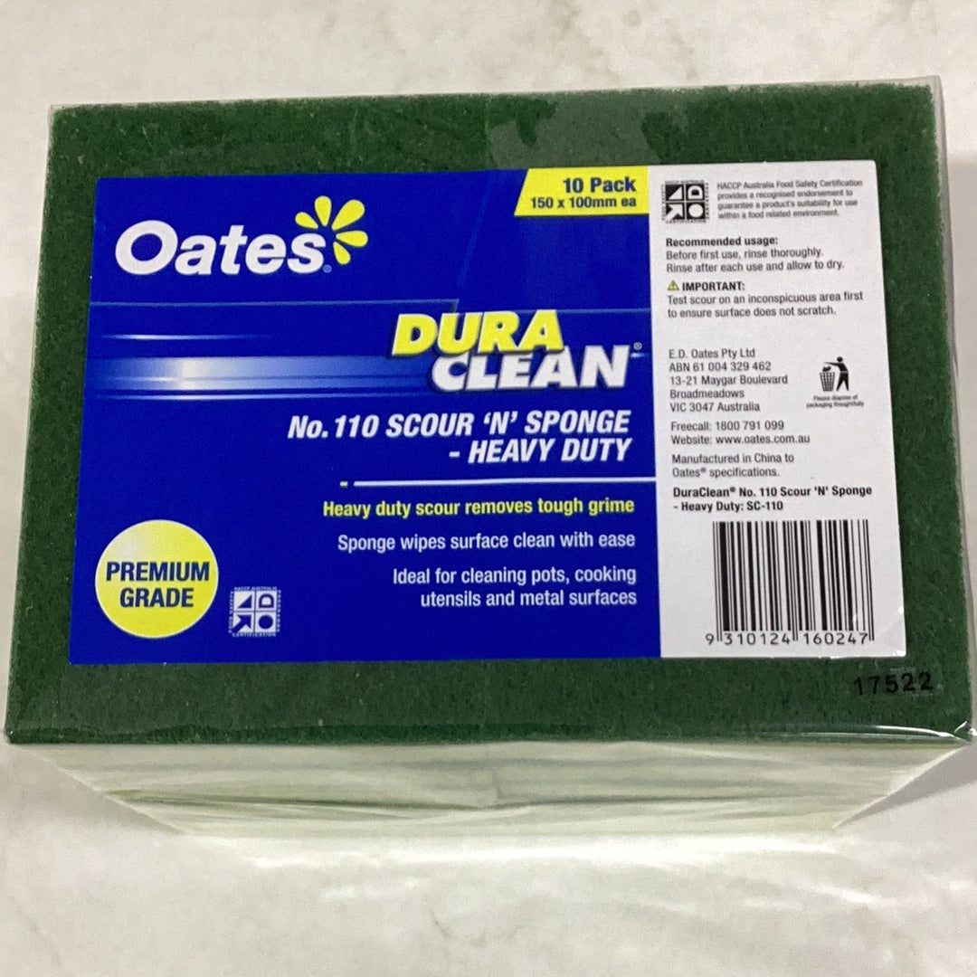 Commercial Green and Yellow Sponge Scourer - 15 x 10 cm