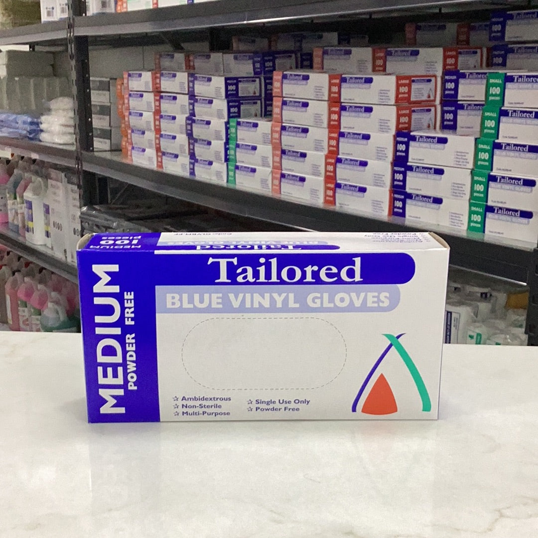 BLUE POWDER FREE  VINYL GLOVES- Medium 100pk