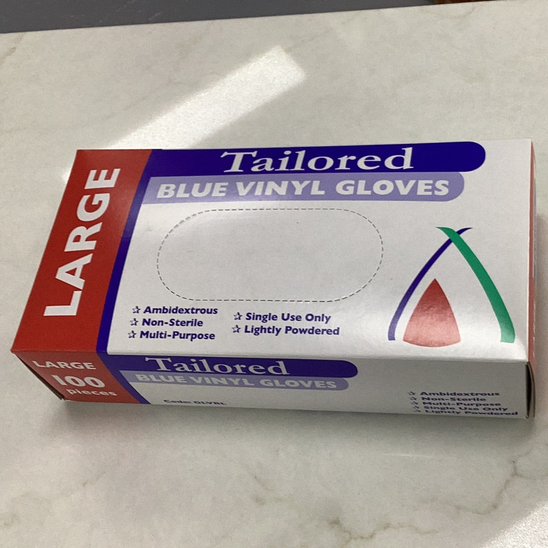 BLUE VINYL  Powdered GLOVES - Large 100pk