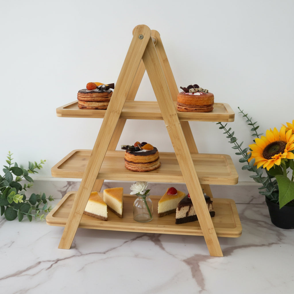 3 Tier Food Display Shelf bamboo 1PC