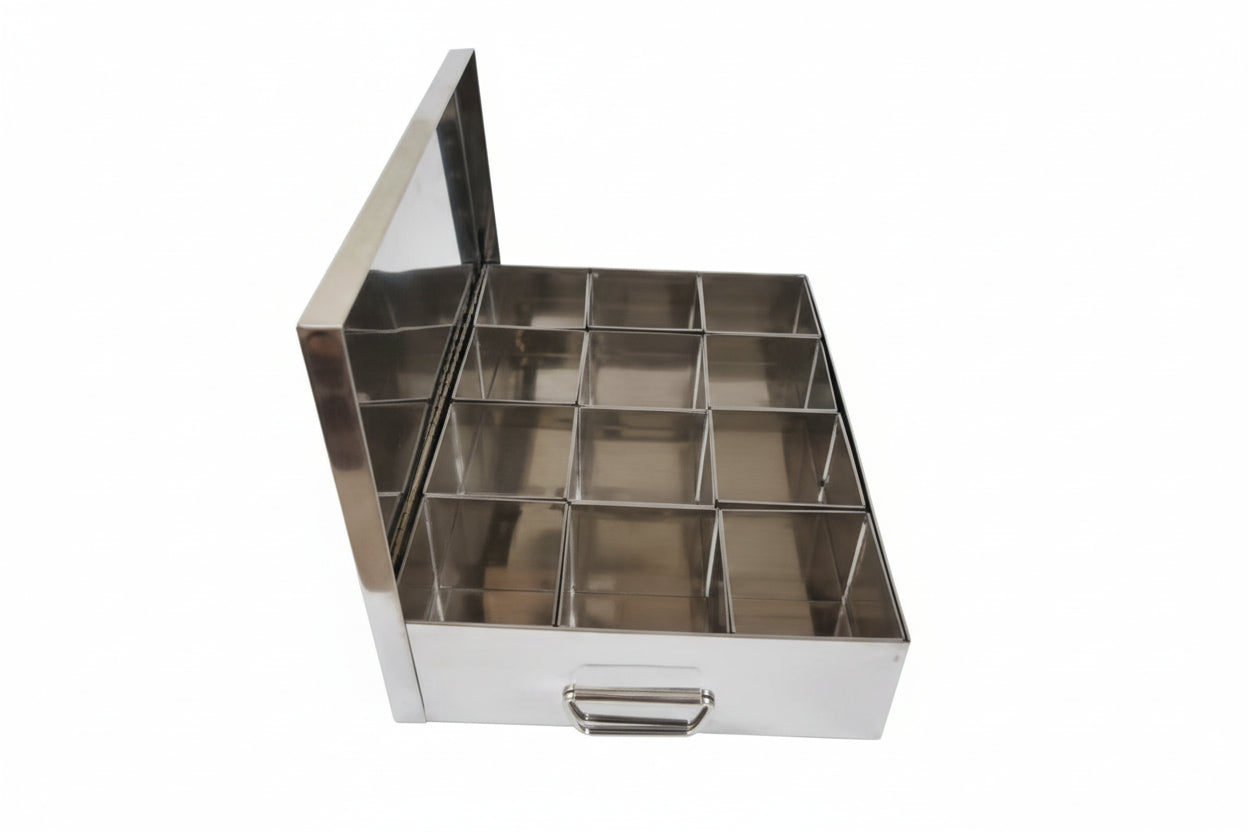Stainless Steel Spice Box/ Masala Box With Lid 12 compartment 1pc