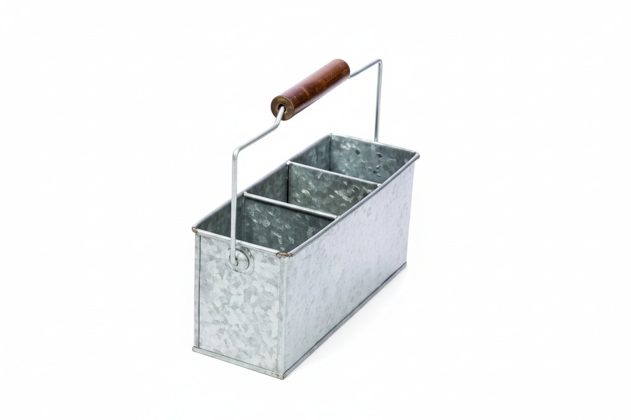 Table Caddy Galvanised Rectangle 3 Compartment  26x10x12cm