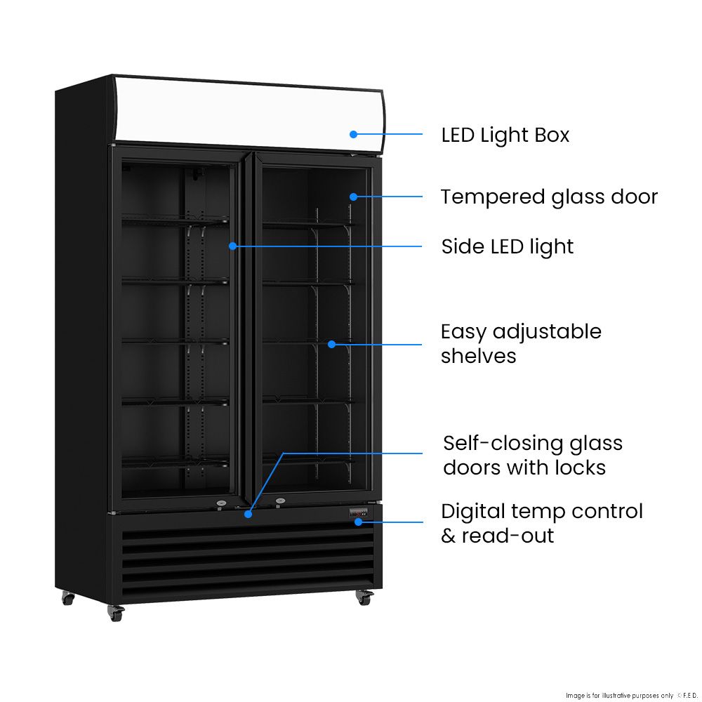 Thermaster Large Two Glass Door Colourbond Upright Drink Fridge - LG-1200BP