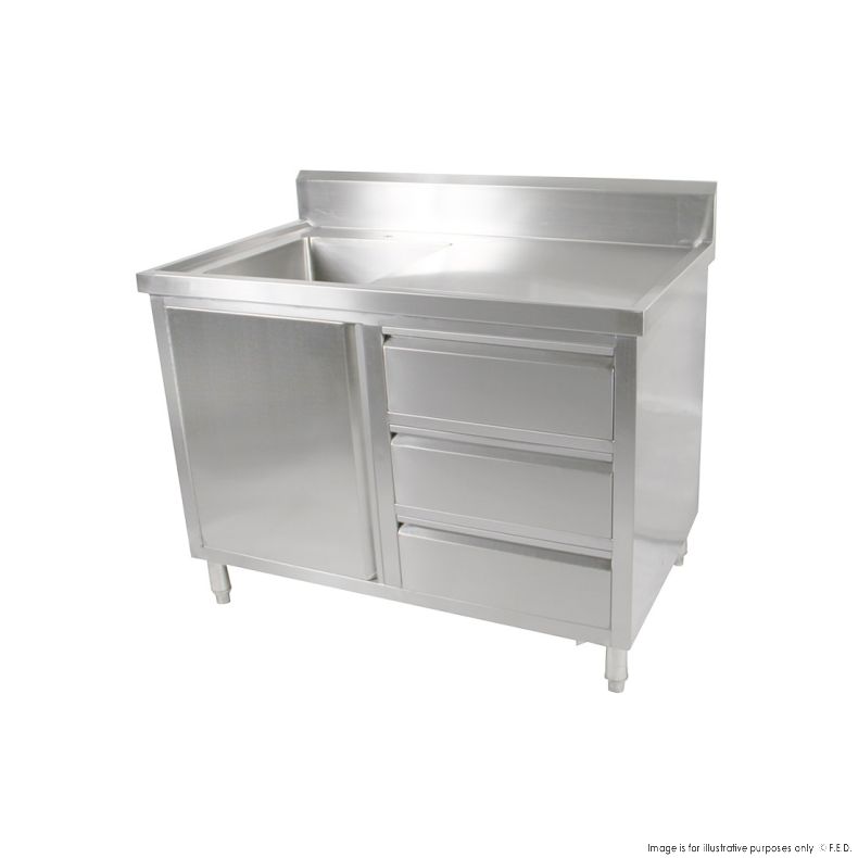 Single Sink Cabinet with Drawers and Doors Sink on Left 1200x600x900+150mm