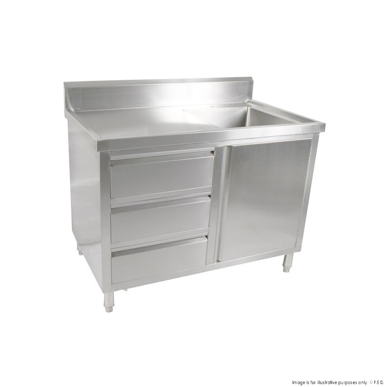 Single Sink Cabinet with Drawers and Doors Sink on Right 1200x600x900+150mm