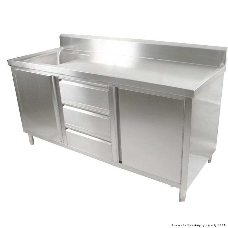 Single Sink Cabinet with Drawers and Doors Sink on Left 1800x600x900+150mm