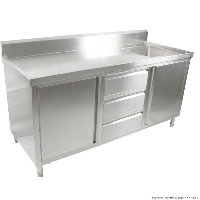 Single Sink Cabinet with Drawers and Doors Sink on Right 2100x600x900+150mm