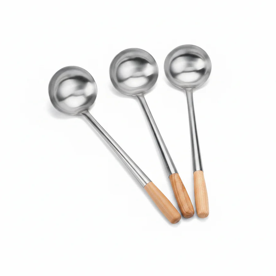 Stainless Steel Serving Spoon Size 8 wooden handle 1pc