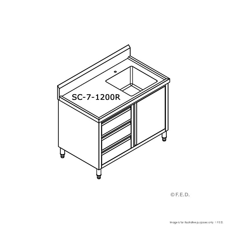 Single Sink Cabinet with Drawers and Doors Sink on Right 1200x700x900+150mm