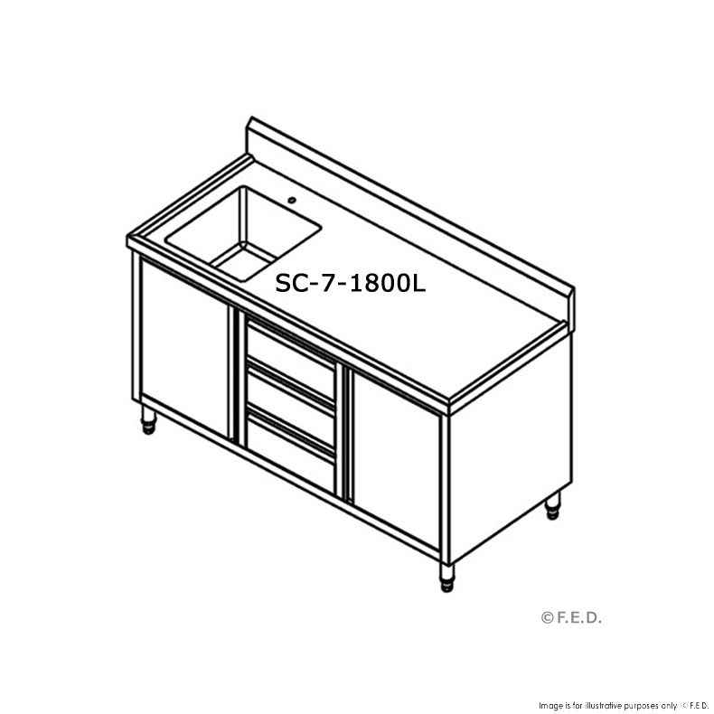 Single Sink Cabinet with Drawers and Doors Sink on Left 1800x700x900+150mm