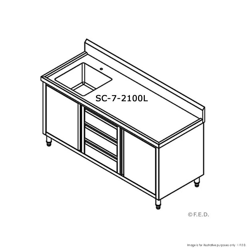 Single Sink Cabinet with Drawers and Doors Sink on Left 2100x700x900+150mm