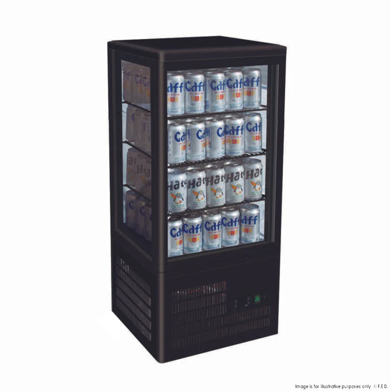 Four-Sided Countertop Beverage Display Fridge Black