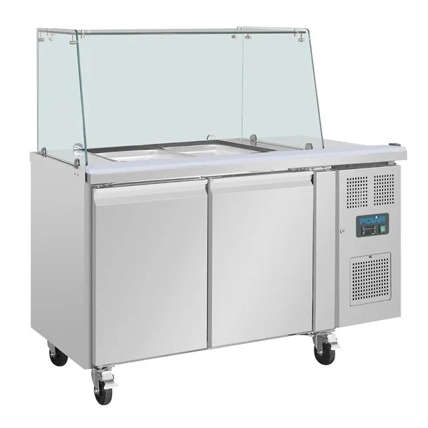 Polar U-Series GN Counter Saladette with Square Sneeze Guard - 2 Door