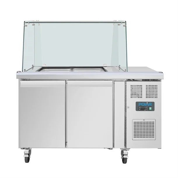 Polar U-Series GN Counter Saladette with Square Sneeze Guard - 2 Door