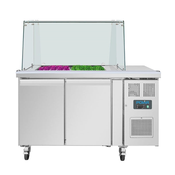 Polar U-Series GN Counter Saladette with Square Sneeze Guard - 2 Door