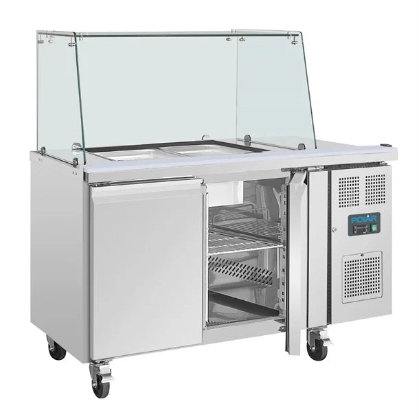 Polar U-Series GN Counter Saladette with Square Sneeze Guard - 2 Door