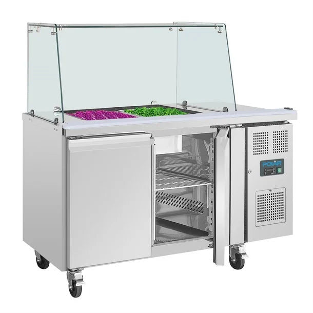 Polar U-Series GN Counter Saladette with Square Sneeze Guard - 2 Door