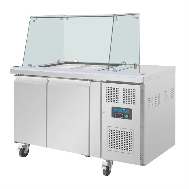Polar U-Series GN Counter Saladette with Square Sneeze Guard - 2 Door