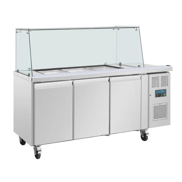 Polar U-Series GN Counter Saladette with Square Sneeze Guard - 3 Door