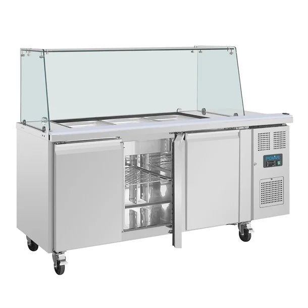 Polar U-Series GN Counter Saladette with Square Sneeze Guard - 3 Door