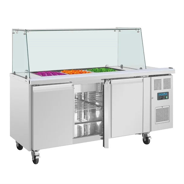 Polar U-Series GN Counter Saladette with Square Sneeze Guard - 3 Door