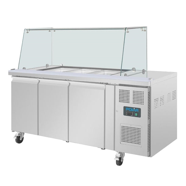 Polar U-Series GN Counter Saladette with Square Sneeze Guard - 3 Door