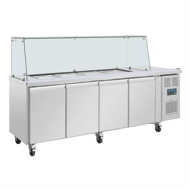 Polar U-Series GN Counter Saladette with Square Sneeze Guard - 4 Door