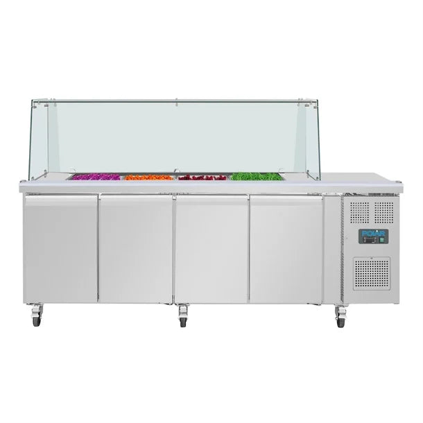 Polar U-Series GN Counter Saladette with Square Sneeze Guard - 4 Door