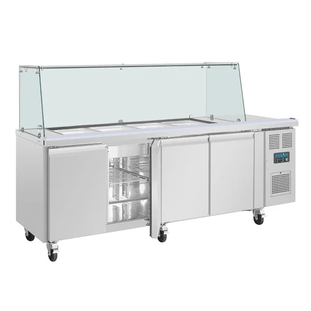 Polar U-Series GN Counter Saladette with Square Sneeze Guard - 4 Door