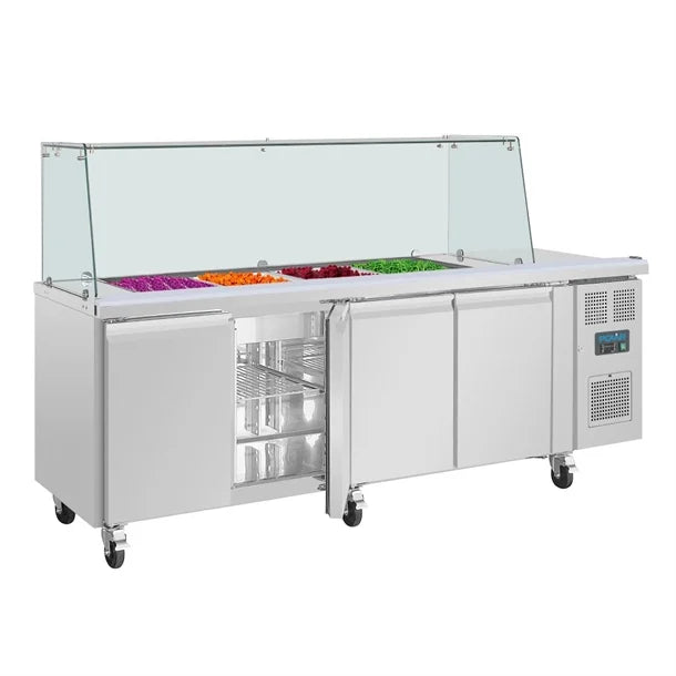 Polar U-Series GN Counter Saladette with Square Sneeze Guard - 4 Door