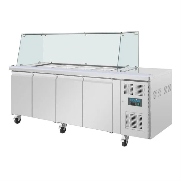 Polar U-Series GN Counter Saladette with Square Sneeze Guard - 4 Door